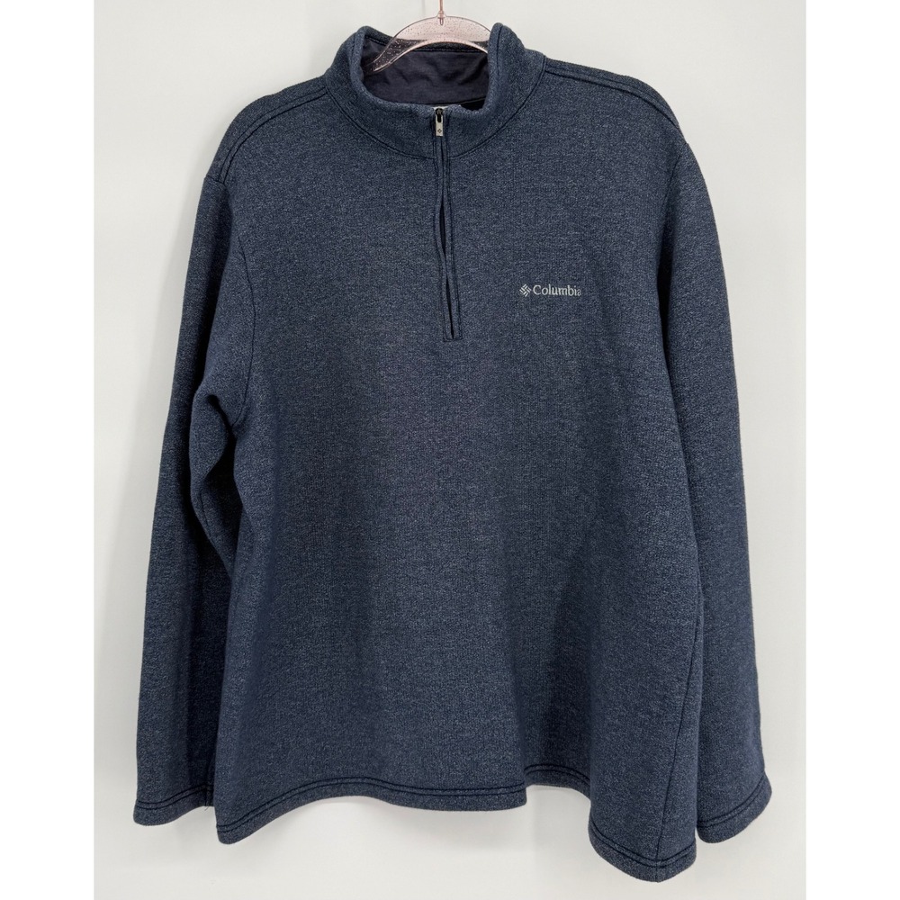 Columbia Mens Quarter Zip Pullover Sweater Navy Blue Heather Mock Neck Sz XL